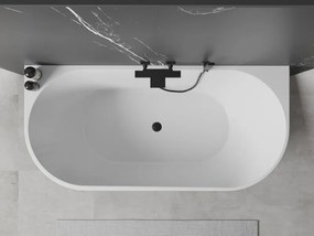 Mexen Oval vasca da bagno autoportante adiacente alla parete 180 x 80 cm, bianca, tracimazione nera - 52671808000-70