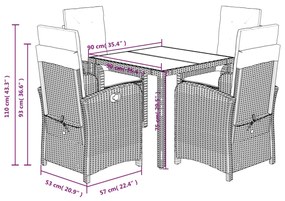 Set da Pranzo da Giardino 5 pz Nero con Cuscini in Polyrattan