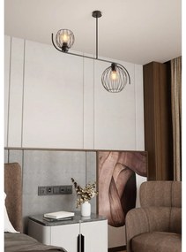 Lampadario Industrial 2 Luci Tyr In Acciaio Nero Paralumi A Gabbia