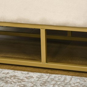 Panca Contenitore Rettangolare 110x44x49 cm con Seduta Imbottita e Gambe in Acciaio Beige...