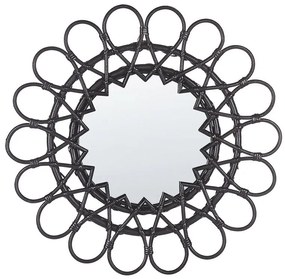 Specchio da parete rotondo rattan nero ⌀ 60 cm BABAI Beliani