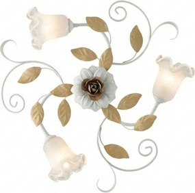 Plafoniera Arte Povera Cesto Metallo Bianco E Oro 3 Luci E14