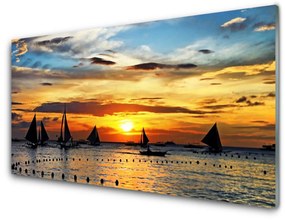 Quadro acrilico Barca Mare Il Sole Paesaggio 100x50 cm