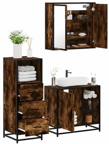 Set Mobili Da Bagno 3 Pz Rovere Fumo İn Legno Multistrato /