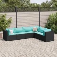 Set Mobili da Giardino 6 pz con Cuscini in Polyrattan Nero 3308140