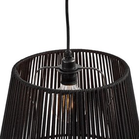 Lampada a sospensione da esterno nera con paralume in corda nera a 3 luci IP44 - Cava Jayla