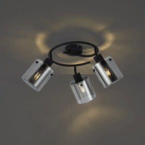 Faretto da soffitto di design nero con vetro fumé rotondo a 3 luci - Domo