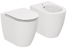 Coppia Di Sanitari a Terra Senza Brida Azzurra Ceramica "Comoda" Bianco Lucido