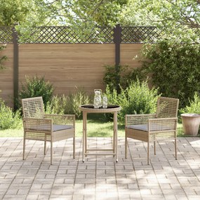 Set bistro da giardino a 3 pezzi con cuscini beige in polyrattan