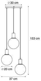 Lampada a sospensione di design nera con vetro trasparente rotondo a 3 luci - Mallon