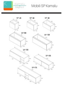 Kamalu - composizione mobili bagno 175cm sospesa, composta da mobile, due specchi,  colonna e pensile sp-175a