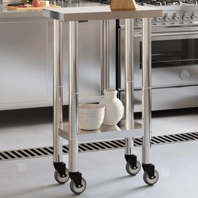 Tavolo Da Lavoro Cucina Con Ruote 55x30x85 Cm İn Acciaio Inox /