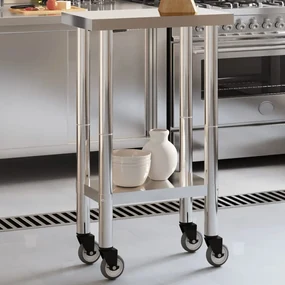 Tavolo Da Lavoro Cucina Con Ruote 55x30x85 Cm İn Acciaio Inox /