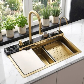 Lavello multifunzionale in acciaio 10 in 1 REA Alonzo Brush Gold
