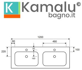 Kamalu - mobile metallico a terra 120 cm con doppio lavabo net-120