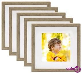 vidaXL Set Cornici Foto 3D 5 pz Legno Scuro 23x23 cm per Foto 13x13 cm