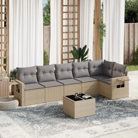 Set divani da giardino 7 pz con cuscini beige in polyrattan