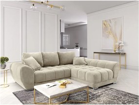 Divano letto angolare beige con rivestimento in velluto, angolo destro Nuage - Windsor &amp; Co Sofas