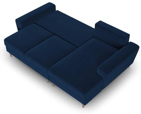 Divano angolare blu allungabile e con contenitore (con penisola a destra/con chaise lounge) con rivestimento in velluto Kyoto – Cosmopolitan Design