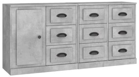 Credenze 3 pz grigio cemento in legno multistrato