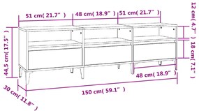 Mobile TV Grigio Cemento 150x30x44,5 cm Legno Multistrato