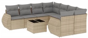 Set divano da giardino 9 pz con cuscini beige in polyrattan