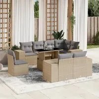 Set Divano da Giardino 9 pz con Cuscini Beige in Polyrattan 3269299