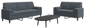 Set Di Divani 2 Pz Con Cuscini E Rinforzi Grigio Scuro Velluto /