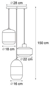 Lampada a sospensione moderna nera con vetro ambrato a 3 luci - Sheena