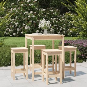 Set Bar Da Giardino 5 Pz İn Legno Massello Di Pino /