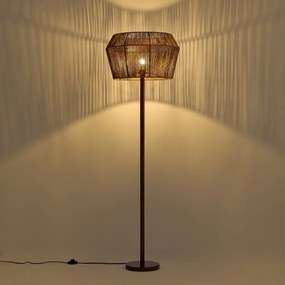 Lampada da terra in legno di noce con paralume in corda di carta marrone 50/50/30 - Mels