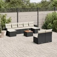 Set Divani da Giardino 10pz con Cuscini in Polyrattan Nero 3257092