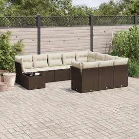 Set divani da giardino 11 pz con cuscini polyrattan marrone