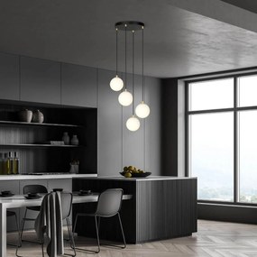 Lampadario a Sospensione in Acciaio e Vetro ROYAL 4 Bianco o Nero 4xE14