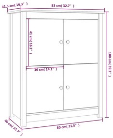 Credenza Grigia 83x41,5x100 cm in Legno Massello di Pino