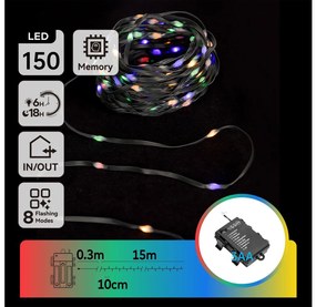 Aigostar - Catena LED esterna 150 LED, 8 funzioni, 3xAA, 15,3m, IP44, multicolor