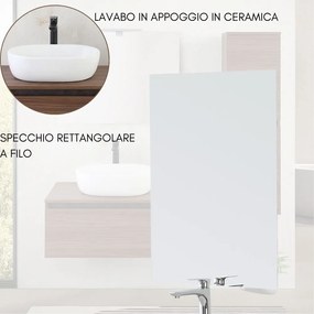 Mobile Bagno Sospeso con Lavabo da Appoggio e Specchio 1 Cassetto Salvaspazio in Legno  80 cm - Noce Canaletto