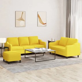 Set Di Divani 3 Pz Con Cuscini Giallo Chiaro İn Tessuto /