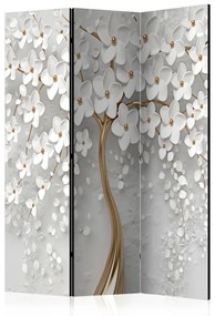 Paravento separè Magnolia magica (3-parti) - astrazione bianca con albero