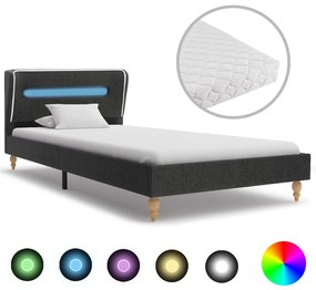 Letto Con Led E Materasso Grigio Scuro Tela Ruvida 90x200 Cm /