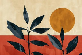 Stampa su tela – Japandi foglie scure