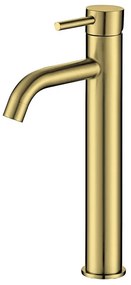 Kamalu - miscelatore lavabo alto linea curva finitura oro spazzolato acciaio inox | kam-arte oro