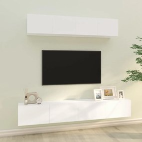 Set Di Mobili Porta Tv 4 Pz Bianco İn Legno Multistrato /