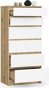 Cassettiera Moderna 60x40x130 Cm 6 Cassetti Bianco E Rovere Effetto Legno Artika
