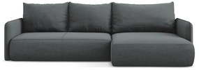 Divano angolare grigio allungabile/con contenitore (con penisola a destra) Nanea – Makamii