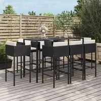 Set Bar da Giardino 9 pz con Cuscini in Polyrattan Nero 3200652