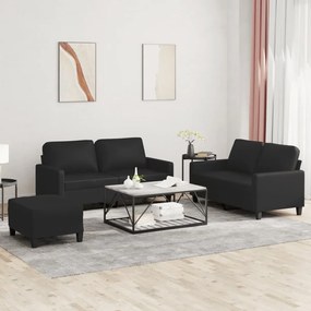 Set Di Divani 3 Pz Con Cuscini Nero İn Similpelle /