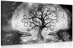 Stampa su tela – Albero della vita magico in bianco e nero