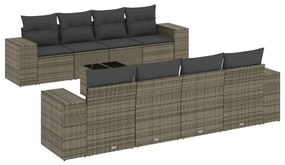 Set divano da giardino 9 pz con cuscini grigio in polyrattan