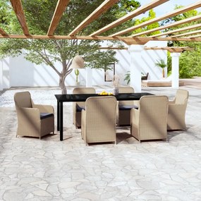 Set da pranzo da giardino 7 pz con cuscini marrone